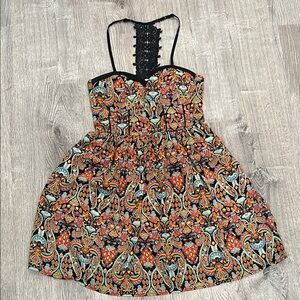 Xhilaration Black Multicolor Paisley Sundress with Lace Back